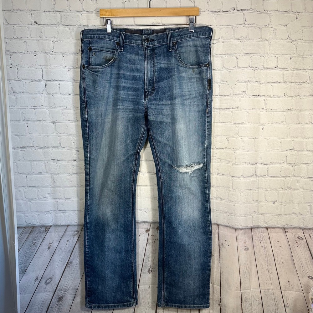 Relentless Ariat Jeans Mens 38x34 Straight Leg Distressed Blue Jeans Medium Wash